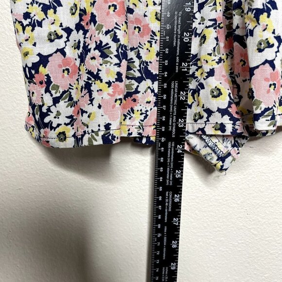 Lilly Rose Short Romper Puff Sleeve Women's XS Linen Blend Elastic Back Floral - Picture 6 of 8